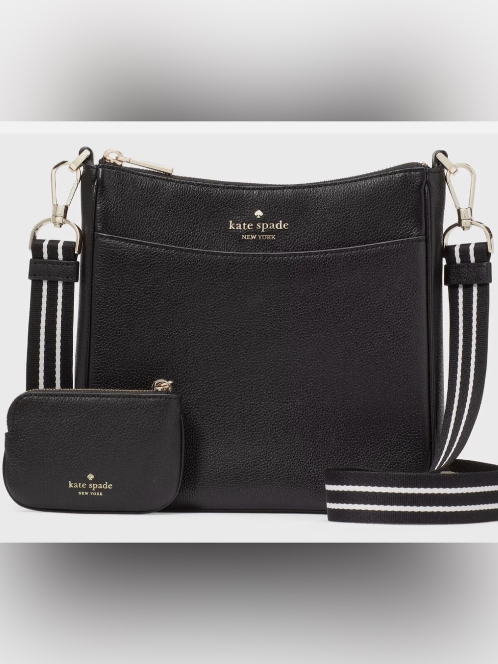 NWOT Kate Spade Black Pebbled Leather Crossbody with Wristlet and Strap